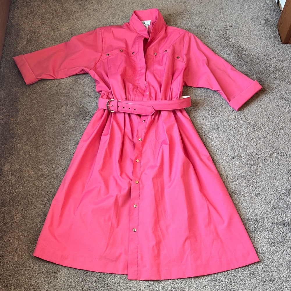 Willi of California Pink Shirt Dress Belted Button Front Vintage SIZE 14